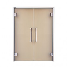 Дверь стеклянная двустворчатая — прозрачная, серебристый профиль, 15х200 (1500*1990)